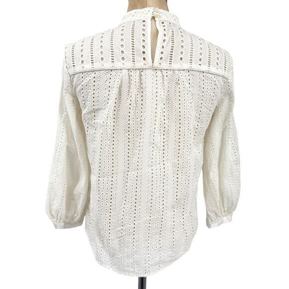Banana Republic White Eyelet Mock-Neck Peasant Blouse 3/4 Sleeves Size Small - Picture 6 of 7
